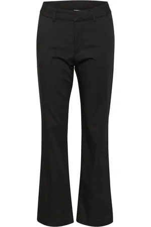 Kaffe Broeken, Dames, Zwart, M, Katoen, Flared Chino Broek Zwart Diep