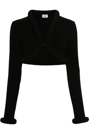 Jean Paul Gaultier Truien, Dames, Zwart, S, Zwarte Viscose Cardigan met Schuimdetail