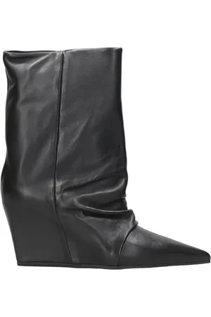 vic matiè Schoenen, Dames, Zwart, 39 EU, Leer, Zwarte Enkellaarsjes Cocoon Stijl