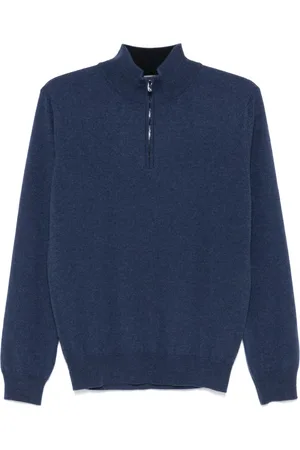corneliani Truien, Heren, Blauw, M, Wol, Luxe Wol Kasjmier Half-Zip Trui