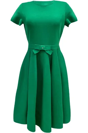 Carolina Herrera Kleedjes, Dames, Groen, M, Groene Jacquard Jurk met Strik
