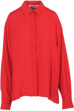 8PM Blouses & Shirts, Dames, Rood, S, Crepe Blouse met Klassieke Kraag