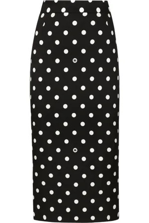 Dolce & Gabbana Rokken, Dames, Zwart, M, Polka Dot Zijden Pencil Rok