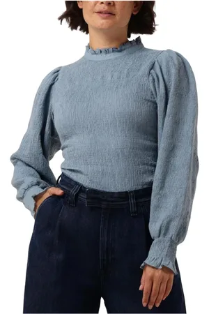Antik Batik Blouses & Shirts, Dames, Blauw, L, Katoen, Lichtblauwe Smock Blouse