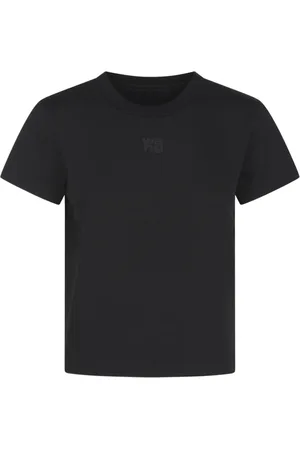 Alexander Wang Tops, Dames, Zwart, M, Katoen, Zwart Logo Tee Met Halsband