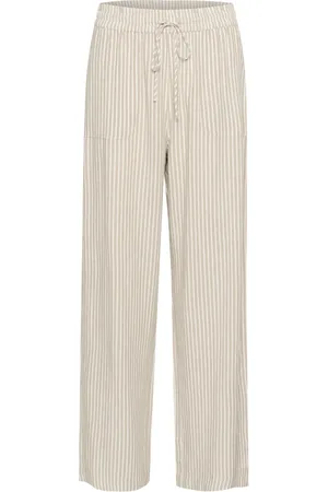 Kaffe Broeken, Dames, , 2Xl, Linnen, Wijde Gestreepte Broek