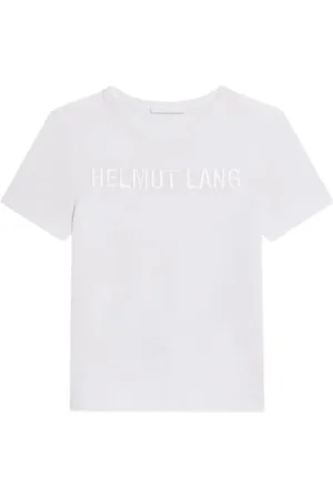 Helmut Lang Tops, Dames, Wit, M, Katoen, Geëmbosseerd Logo Katoenen T-Shirt