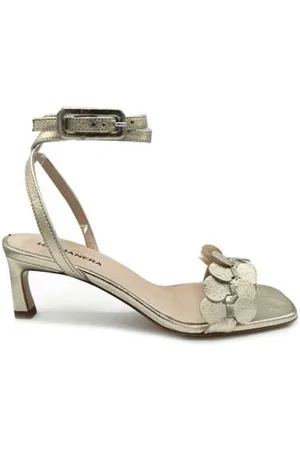 HALMANERA Schoenen, Dames, Grijs, 37 EU, Leer, Platina Leren Sandaal 50mm Hak