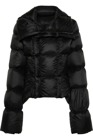Rick Owens Jassen, Dames, Zwart, S, Zwarte Gewatteerde Jas met Trechterhals