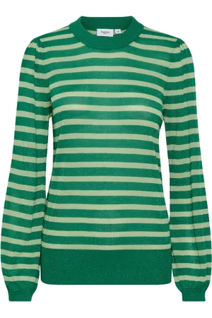 Saint Tropez Truien, Dames, Groen, XL, Glitterende Pullover Sweater met Pofmouwen