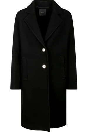 Pinko Mantels, Dames, Zwart, S, Wol, Zwarte Jas met Twee Knopen
