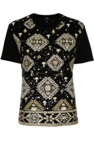 Giambattista Valli Tops, Dames, Zwart, S, Pailletten, Paillet Diamantpatroon T-shirt