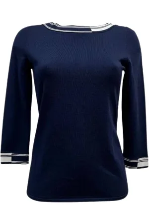 Carolina Herrera Truien, Dames, Blauw, S, Blauw Gestreept Gebreid Shirt