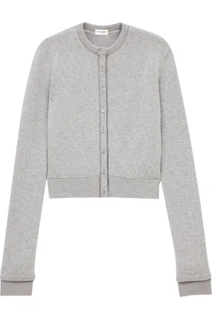 Saint Laurent Truien, Dames, Grijs, S, Satijn, Grijze Trui met Satijnen Afwerking