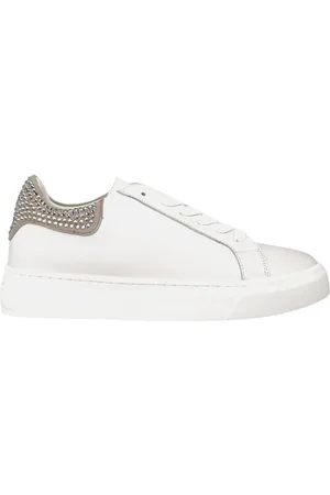 Alma en Pena Schoenen, Dames, Wit, 38 EU, Leer, Leren sneaker met strass detail