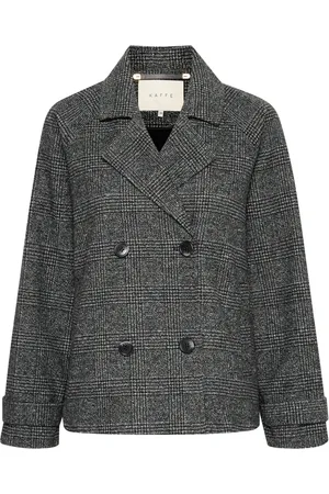 Kaffe Jassen, Dames, Grijs, 3Xl, Korte Jas Zwart/Grijs Ruit