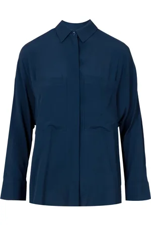SEMICOUTURE Blouses & Shirts, Dames, Blauw, M, Blauwe Oriana Crepe de Chine Shirt
