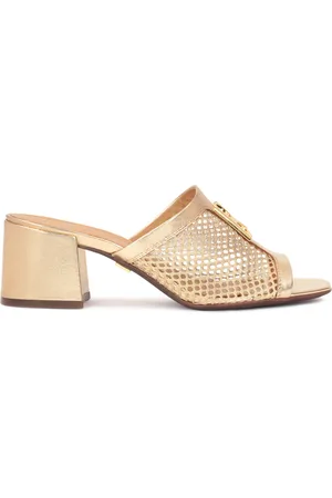 Kazar Schoenen, Dames, Geel, 37 EU, Leer, Openwork gouden muiltjes versierd met een monogram