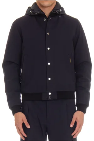 MOORER Jassen, Heren, Blauw, L, Blauwe Bomberjack met Afneembare Capuchon