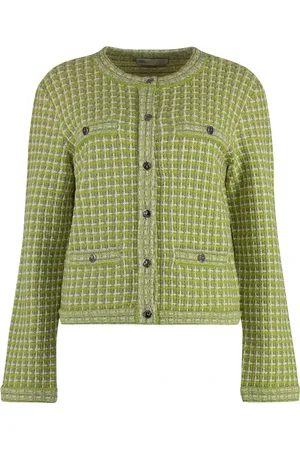 Tory Burch Jassen, Dames, Groen, L, Katoen, Jacquard Gebreid Vest met Zakken