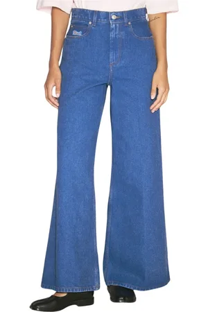 Marni Jeans, Dames, Blauw, S, Katoen, Wide-leg Logo Patch Jeans