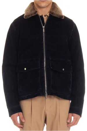 MOORER Jassen, Heren, Blauw, L, Blauwe Zip Jas met Afneembare Shearling Kraag