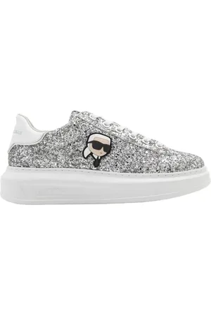 Karl Lagerfeld Schoenen, Dames, Grijs, 40 EU, Leer, Glitter Sneakers Kapri Style