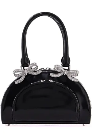 Self-Portrait Tassen, Dames, Zwart, ONE Size, Leer, Gebogen Mini Handtas met Handvat
