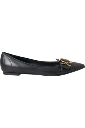 Dolce & Gabbana Schoenen, Dames, Zwart, 37 EU, Leer, Zwarte Devotie Leren Platte Schoenen
