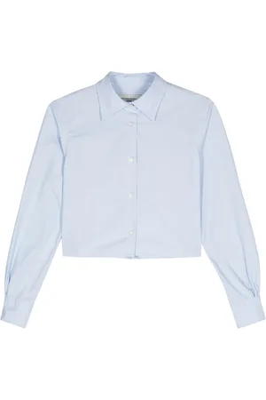 OFFICINE GENERALE Blouses & Shirts, Dames, Blauw, M, Katoen, Blauwe Katoenen Poplin Overhemd
