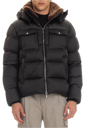 MOORER Jassen, Heren, Zwart, L, Leer, Zwarte Bomberjack met Ganzendons