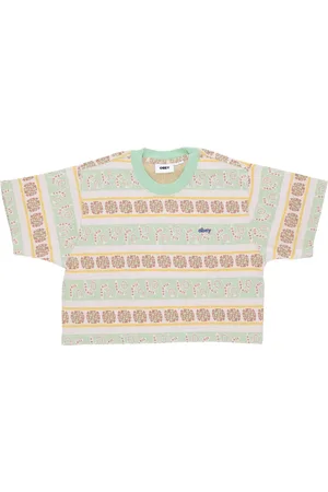Obey Tops, Dames, Veelkleurig, S, Katoen, Gestreepte Crop Tee Groen Fig Multi