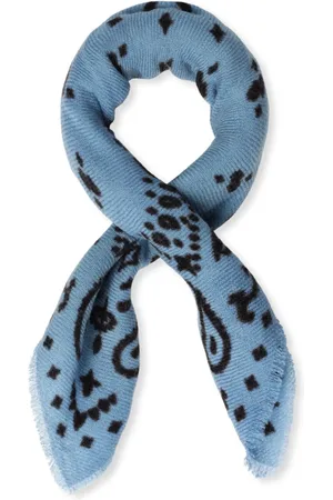 NOTRE-V Accessoires, Dames, Blauw, ONE Size, Wol, Blauw Zwart Sjaal Stijlvol Trendy