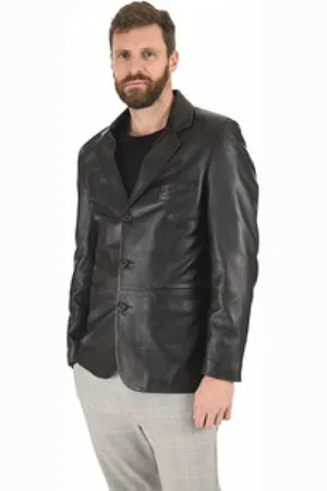 La Canadienne Jassen, Heren, Zwart, M, Zwarte Lam Leren Blazer