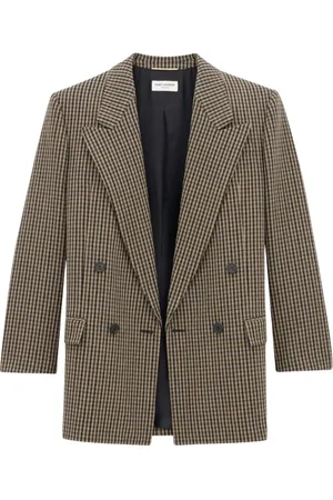 Saint Laurent Jassen, Dames, , M, Wol, Geruite Zwart Bruin Blazer