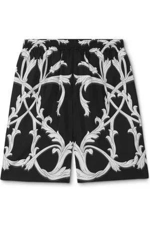 VERSACE Korte broeken, Heren, Zwart, M, Barocco Print Zijden Shorts