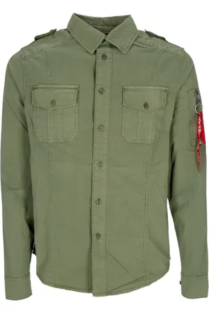 Alpha Industries Overhemden, Heren, Groen, XL, Katoen, Sage Lange Mouwen Shirt