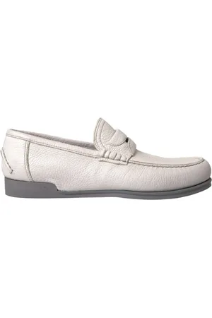Dolce & Gabbana Schoenen, Heren, Wit, 40 EU, Leer, Wit Grijs Leren Slip-On Loafers