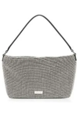 Self-Portrait Tassen, Dames, Grijs, ONE Size, Zilveren Mesh Tas met Ritssluiting