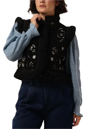Antik Batik Jassen, Dames, Zwart, S, Polyester, Zwarte Elegante Gilet Blazer