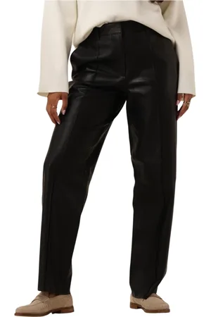 SELECTED Broeken, Dames, Zwart, L, Zwarte Leren Wijde Broek