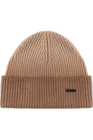 J.W.Anderson Accessoires, Heren, Bruin, ONE Size, Wol, Gradient Beanie met Logo Plaque