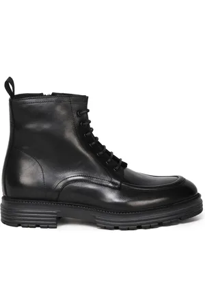 Giuliano Galiano Schoenen, Heren, Zwart, 45 EU, Zwarte Platte Enkellaarzen Vetersluiting