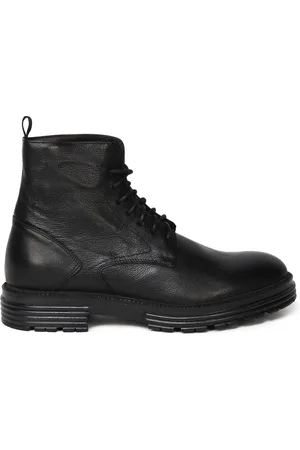 Giuliano Galiano Schoenen, Heren, Zwart, 45 EU, Leer, Zwarte Leren Enkellaars met Veters