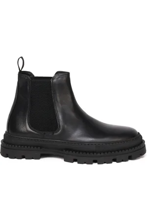 Giuliano Galiano Schoenen, Heren, Zwart, 44 EU, Zwarte Leren Enkellaarzen Elastische Sluiting