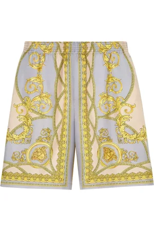 VERSACE Korte broeken, Heren, Veelkleurig, S, Gouden Zijden Print Shorts