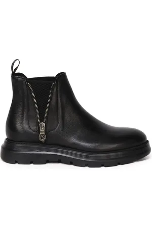 Giuliano Galiano Schoenen, Heren, Zwart, 40 EU, Zwarte Leren Enkellaarzen met Rits