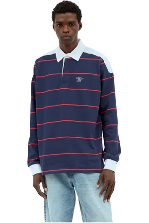 WALES BONNER Tops, Heren, Blauw, S, Katoen, Gestreept Motief Stad Polo Shirt