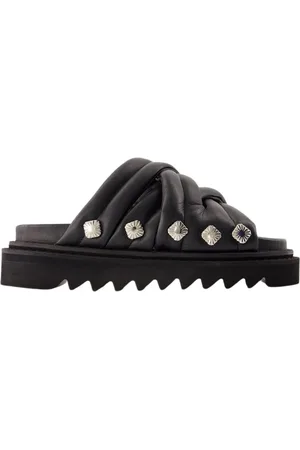 TOGA PULLA Schoenen, Dames, Zwart, 35 EU, Leer, Zwarte Leren Sandalen - Slip-On Stijl