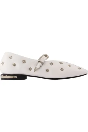 TOGA PULLA Schoenen, Dames, Wit, 35 EU, Leer, Witte Leren Ballerinas Slip-On Ronde Neus
